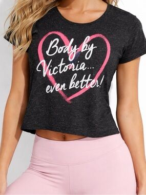 Victoria's Secret Black Tee with Pink & White Heart Graphic